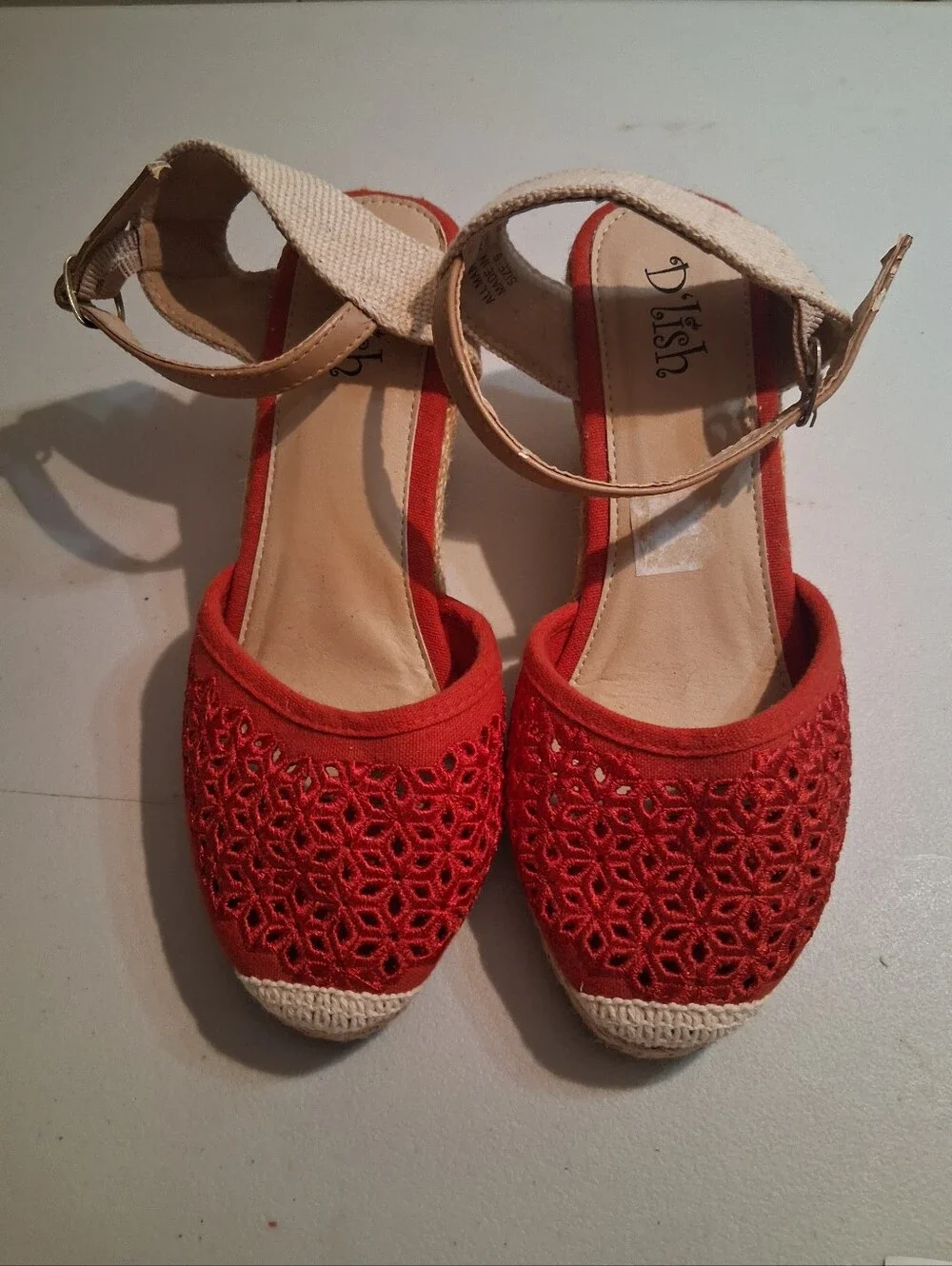 Red Crochet Espadrille Ankle-Strap Flats